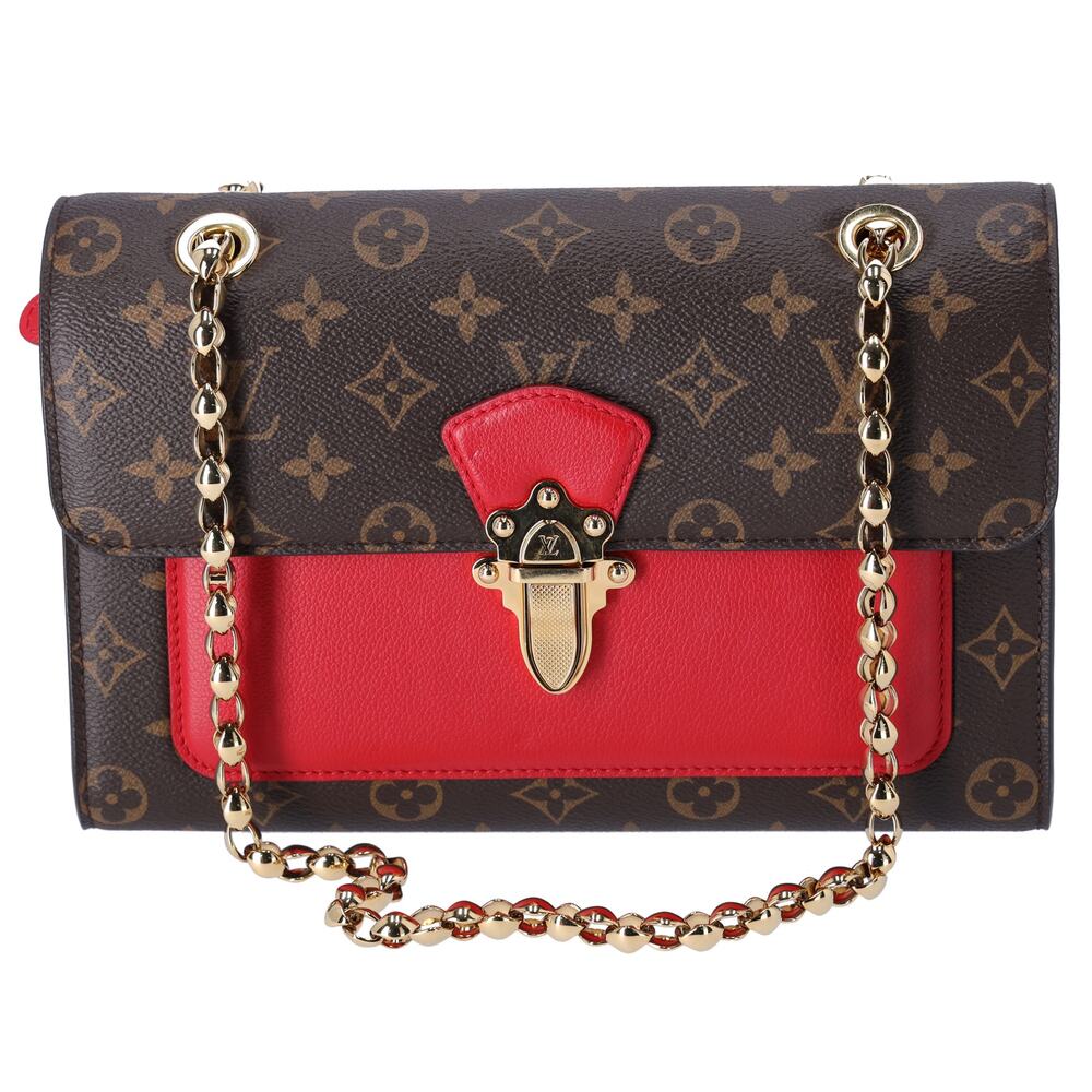 Louis Vuitton Victoire Brown Monogram Shoulder Bag M41731 Cerise Red Canvas